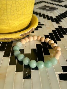 Amazonite and Natural Wood Beaded Bracelet NEW